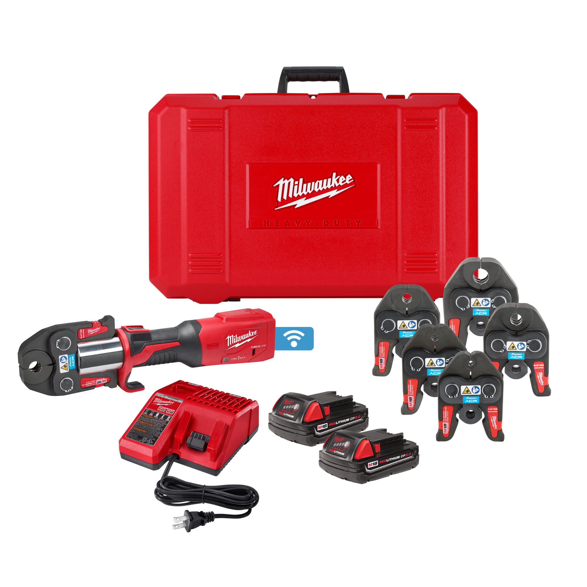 Milwaukee M18 FORCE LOGIC Press Tool with ONE-KEY, 1/2in.–2in. CTS Jaws, 2 Batteries, Model# 2922-22